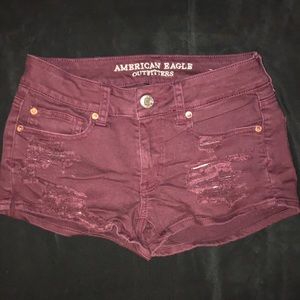 American Eagle maroon denim shorts